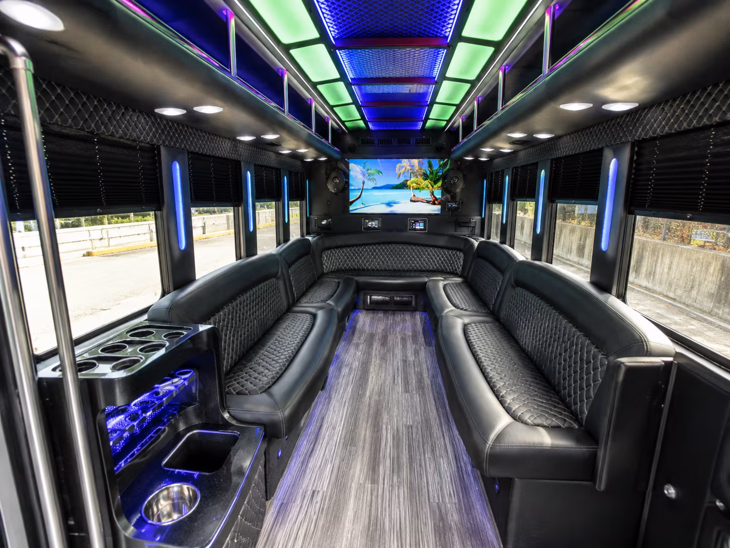diamond bar 18 passenger party bus inside